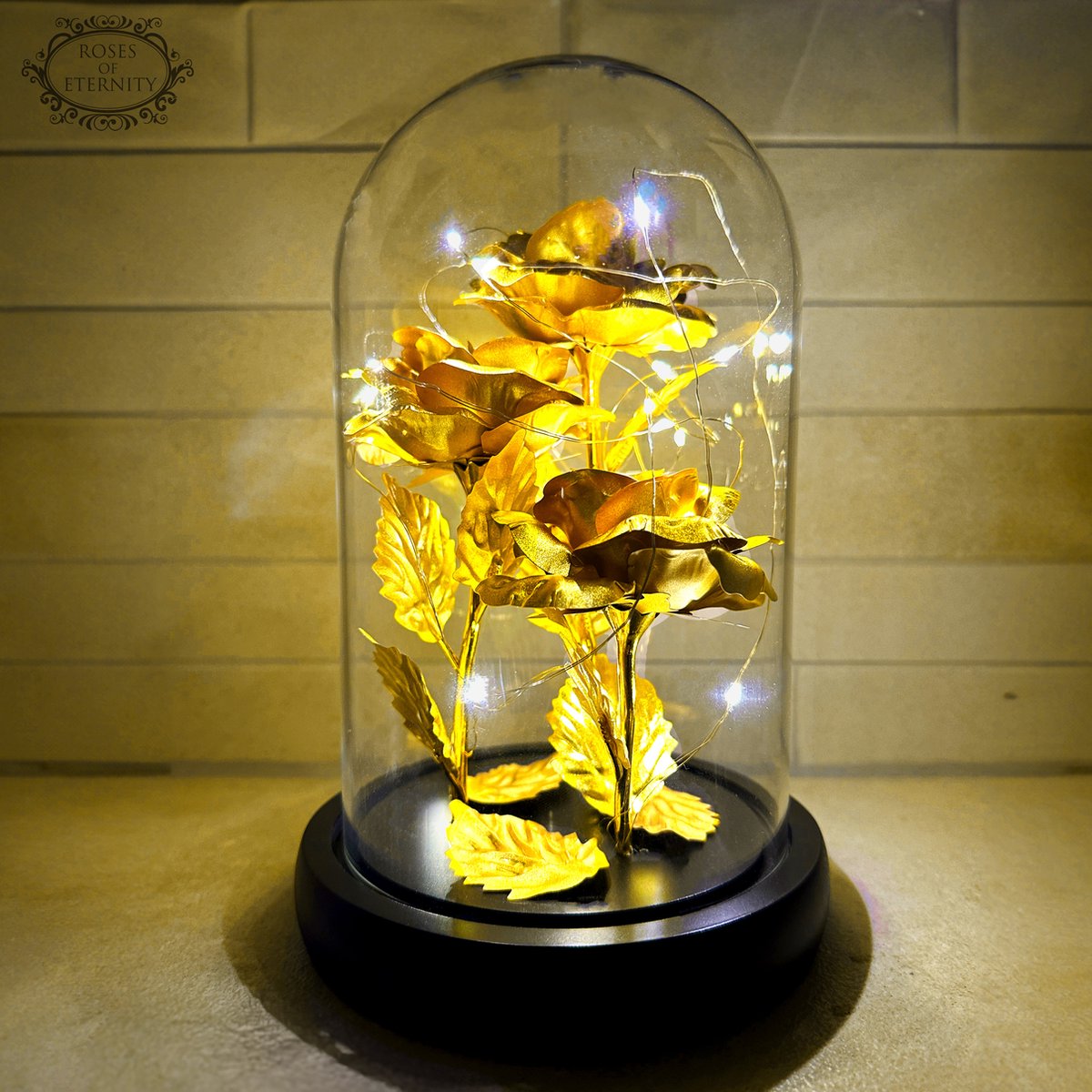 Gouden Roos in Glas Kunstroos Decoratie