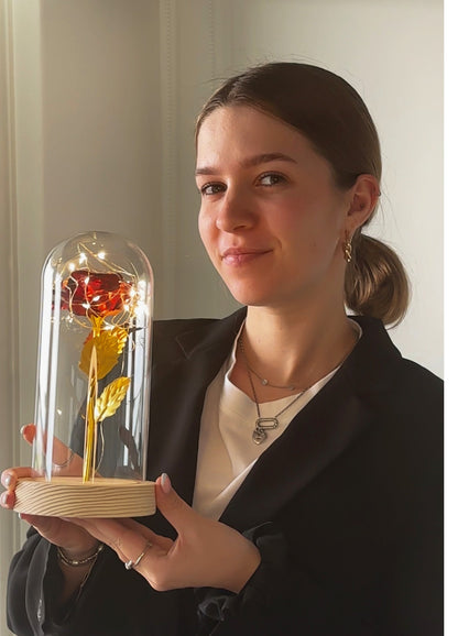 Gouden Roos in Glas Kunstroos Decoratie