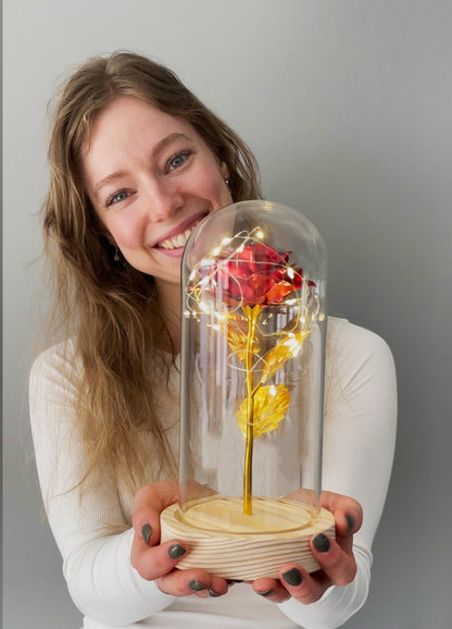 Gouden Roos in Glas Kunstroos Decoratie