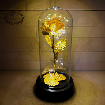 Gouden Roos in Glas Kunstroos Decoratie