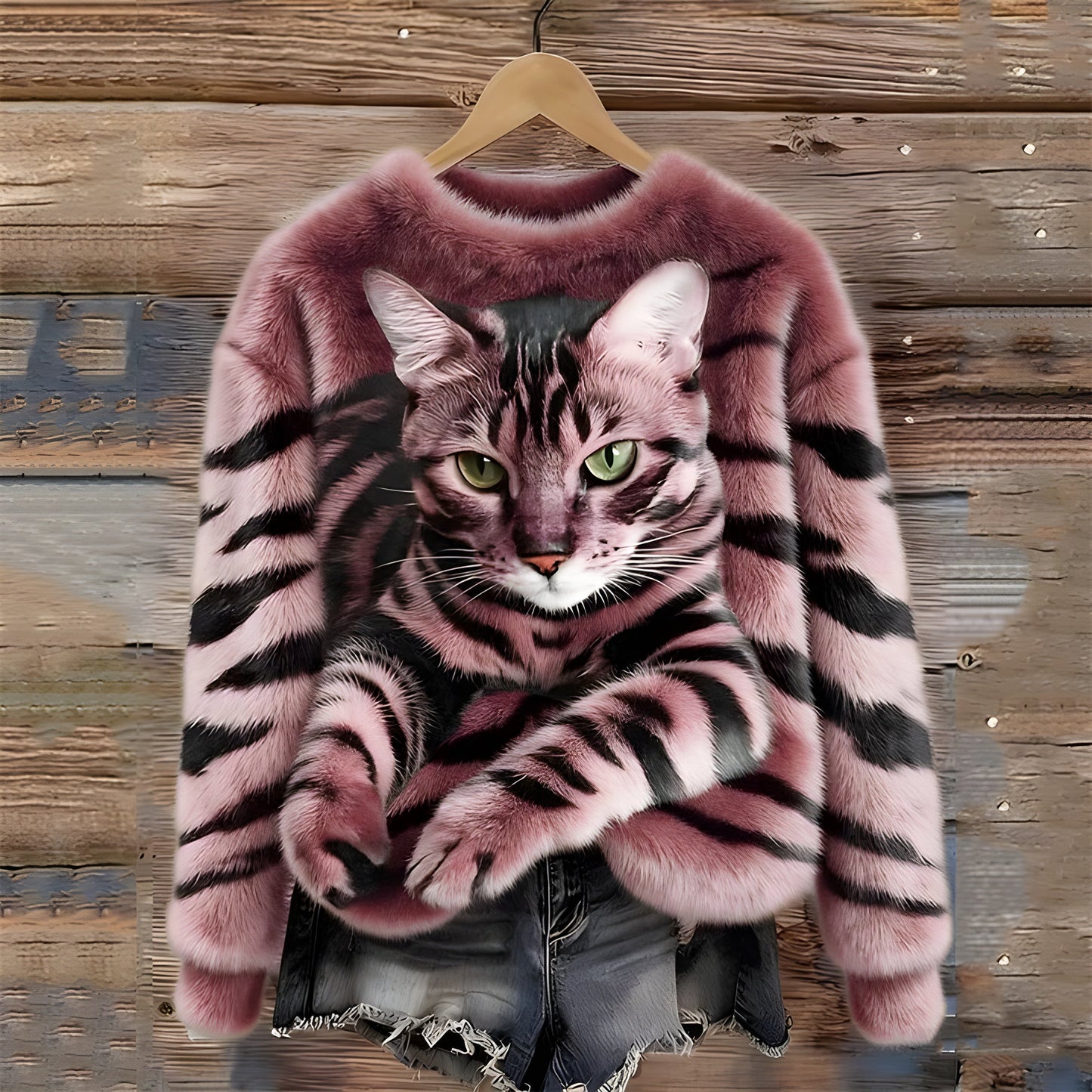 Dames Sweater Met Kattenprint Comfortabele Pasvorm