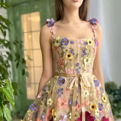 Lila Bloemenjurk met Bandjes voor Vrouw