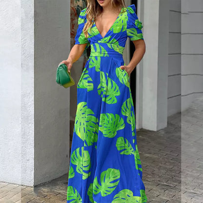 Jumpsuit V-hals Jurk met Bloemenprint