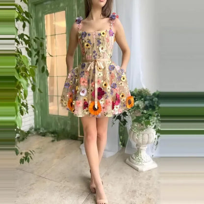 Lila Bloemenjurk met Bandjes voor Vrouw - Mode Vibes