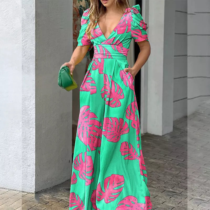 Jumpsuit V-hals Jurk met Bloemenprint - Mode Vibes