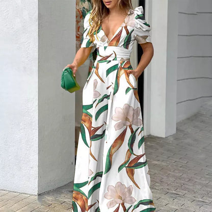 Jumpsuit V-hals Jurk met Bloemenprint