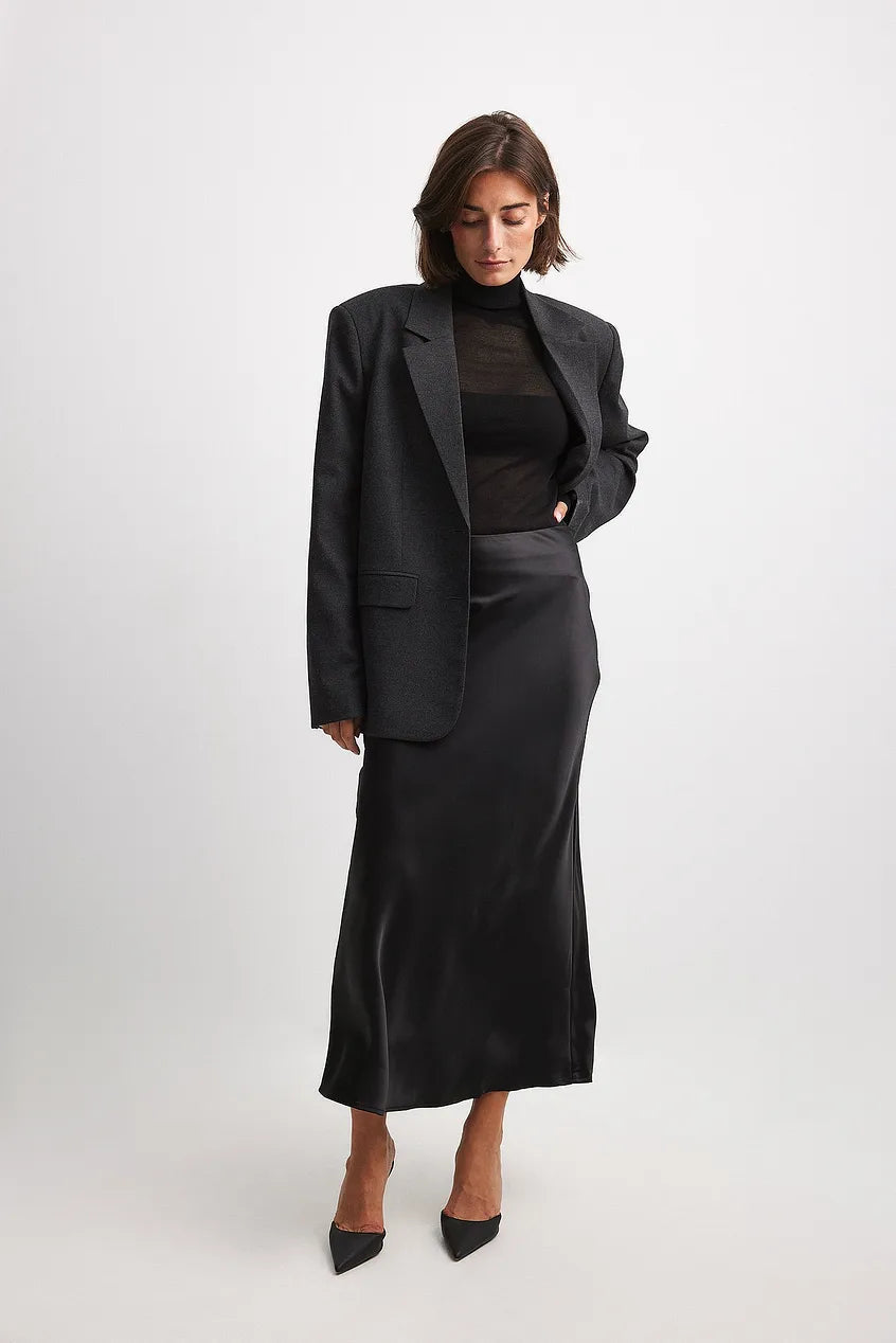 Satijnen Rok Hoge Taille Elegante Leona Stijl