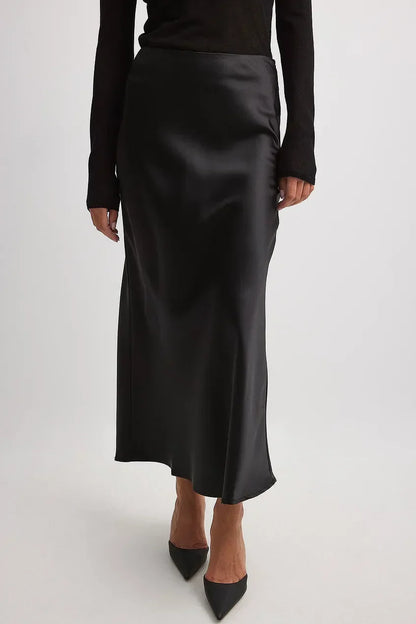 Satijnen Midi Rok met Hoge Taille – Glanzende Elegante Damesrok