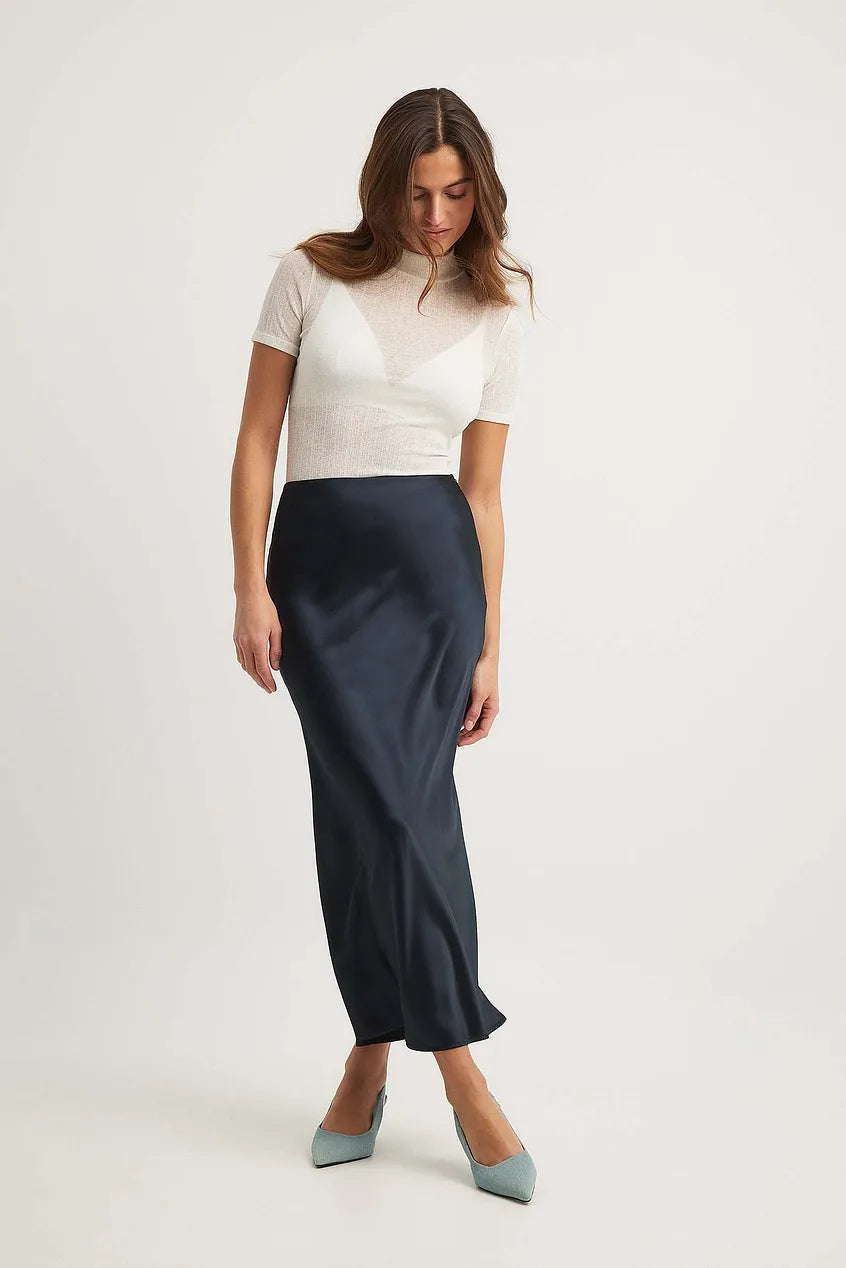 Satijnen Rok Hoge Taille Elegante Leona Stijl