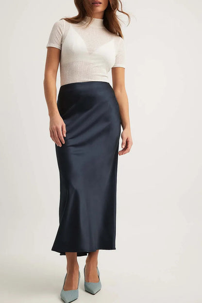 Satijnen Rok Hoge Taille Elegante Leona Stijl
