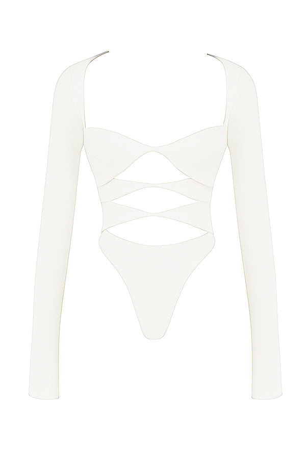 Witte Crop Top Lange Mouw voor Vrouw Met Uitsnijding