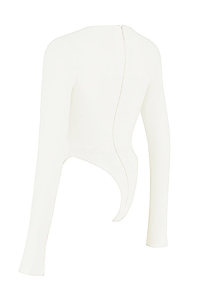 Witte Crop Top Lange Mouw voor Vrouw Met Uitsnijding