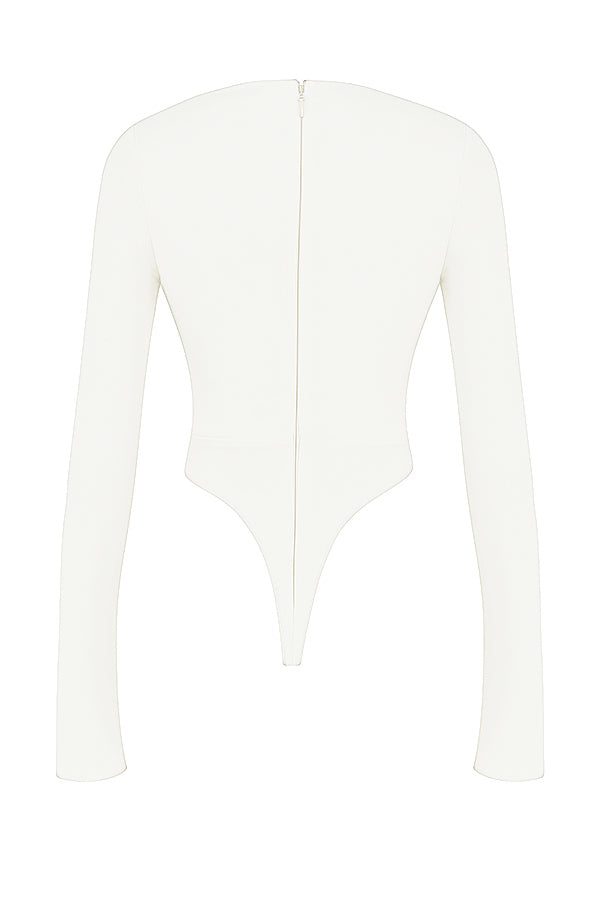 Witte Crop Top Lange Mouw voor Vrouw Met Uitsnijding