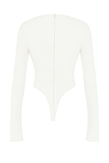 Witte Crop Top Lange Mouw voor Vrouw Met Uitsnijding