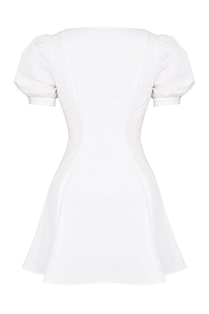 Robe blanche mini à manches bouffantes - Élégante - Mode-Mekot-EmiyoSuomi