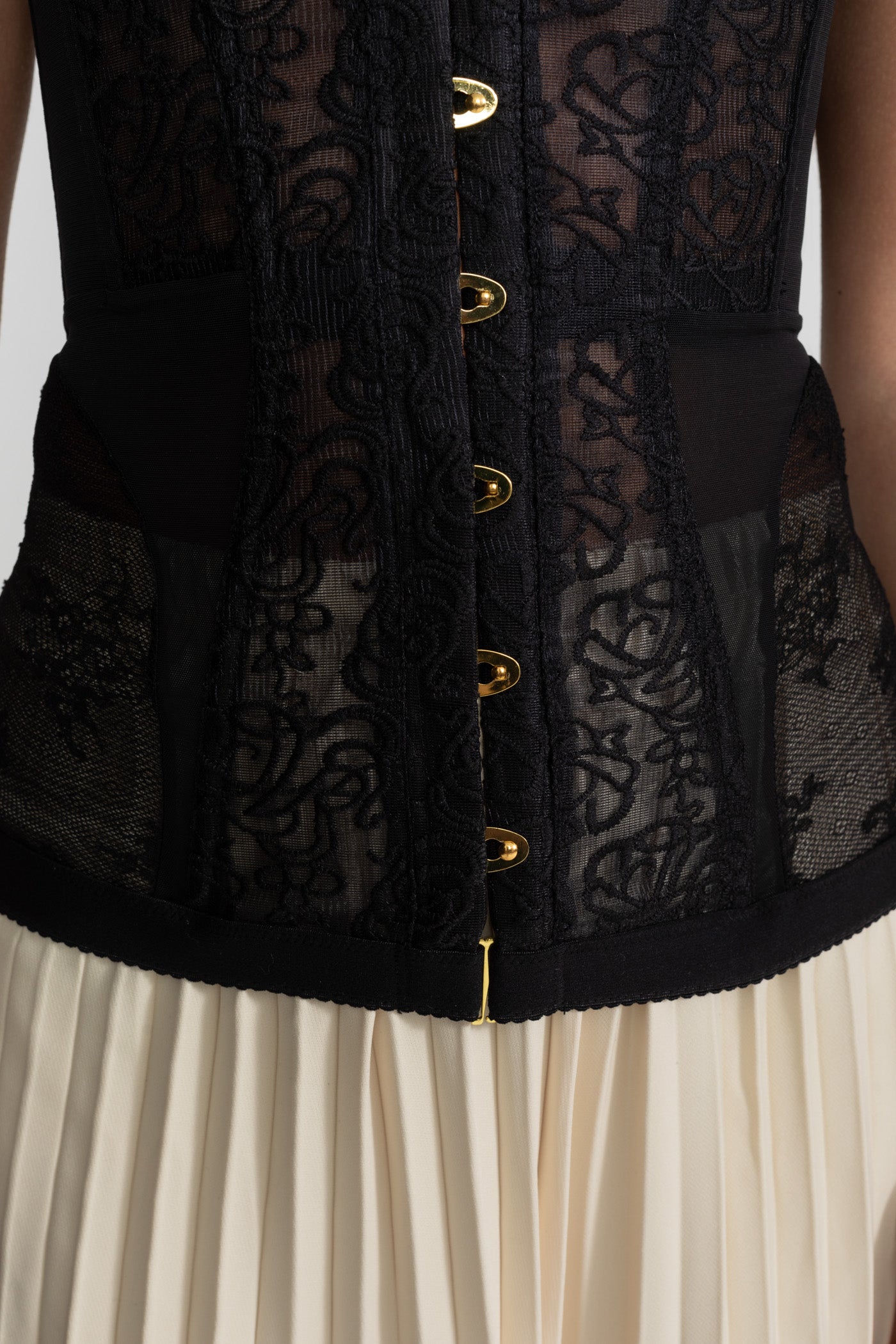 Bandeau Kanten Corset Top met Beugels en Voorzijde Sluiting – Zwart