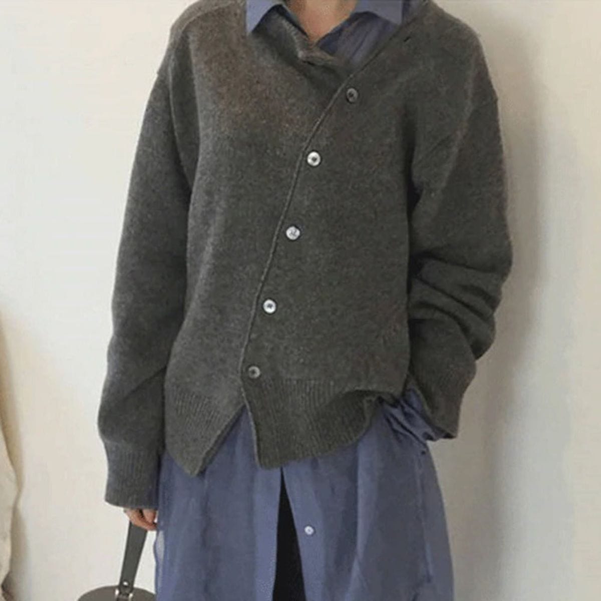 Dames Asymmetrisch Gebreid Vest met Knopen