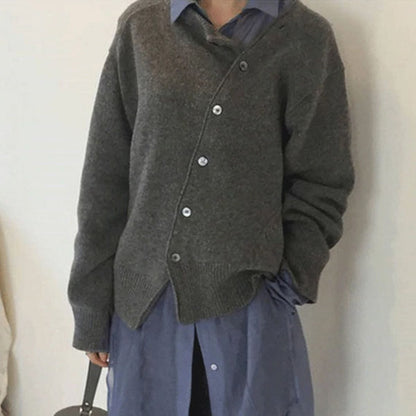 Dames Asymmetrisch Gebreid Vest met Knopen