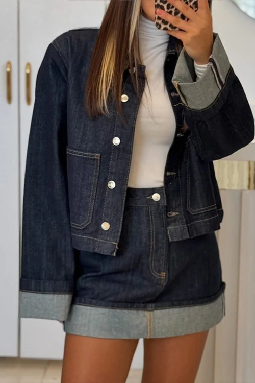 Dames Denim Set - Cropped Jeansjasje en High Waist Minirok