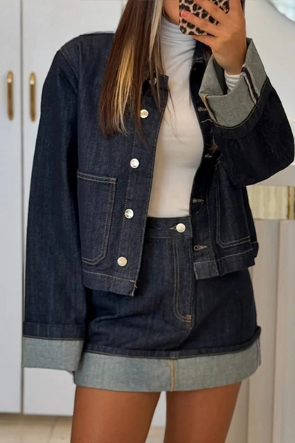Dames Denim Set - Cropped Jeansjasje en High Waist Minirok