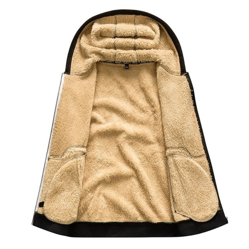 Sherpa | Wollen herenvest met capuchon in de kleur Legergroen voor heren in Lounge stijl ideaal voor de herfst.