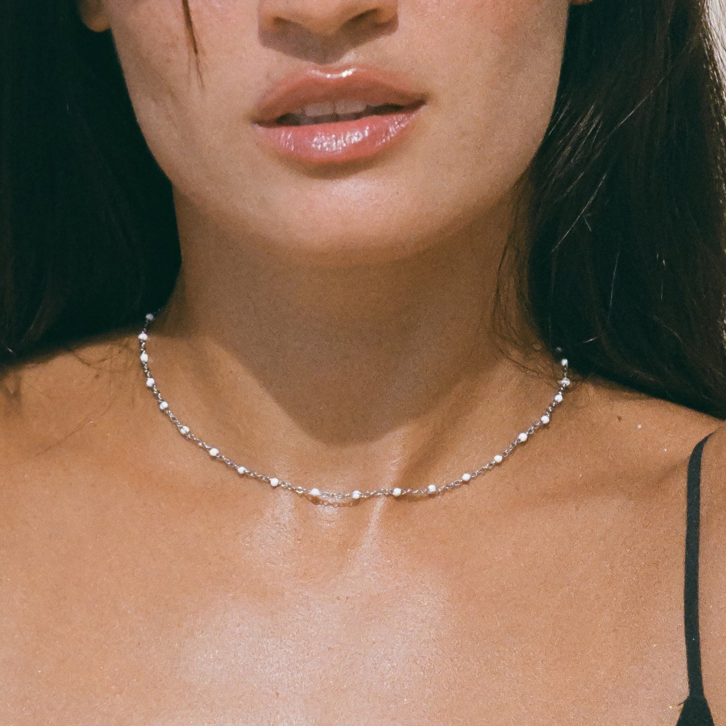 Kralen Choker met Witte Emaille Halsketting