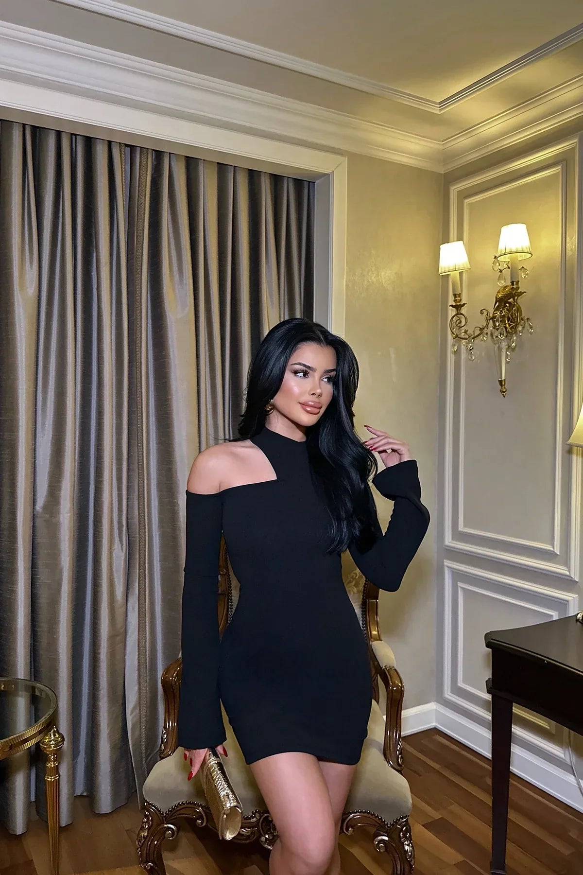 Zwart Minikleed Asymmetrisch Bodycon Jurk met Een Schouder