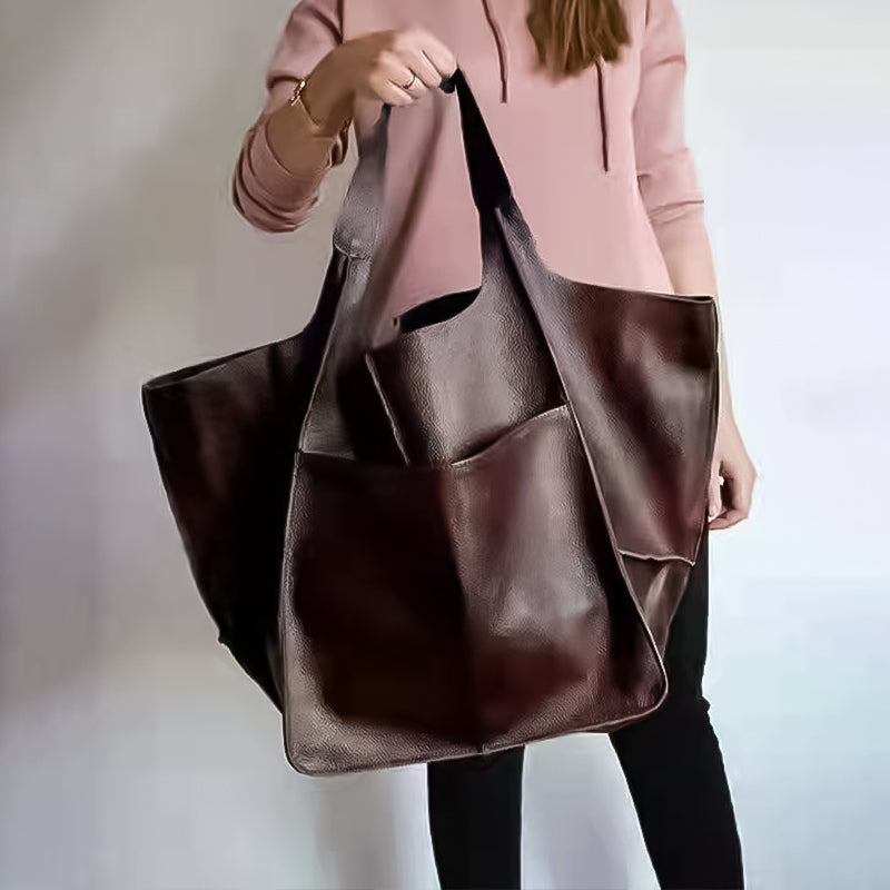 Dames Grote Faux Leren Schoudertas Vintage Stijl - Mode Vibes