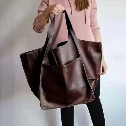 Dames Grote Faux Leren Schoudertas Vintage Stijl - Mode Vibes