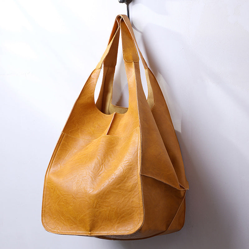 Dames Grote Faux Leren Schoudertas Vintage Stijl
