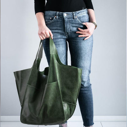 Dames Grote Faux Leren Schoudertas Vintage Stijl
