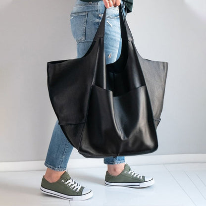 Dames Grote Faux Leren Schoudertas Vintage Stijl