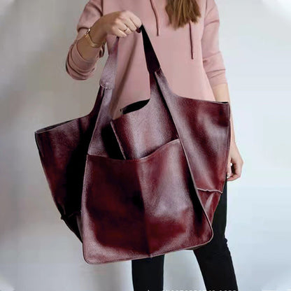 Dames Grote Faux Leren Schoudertas Vintage Stijl
