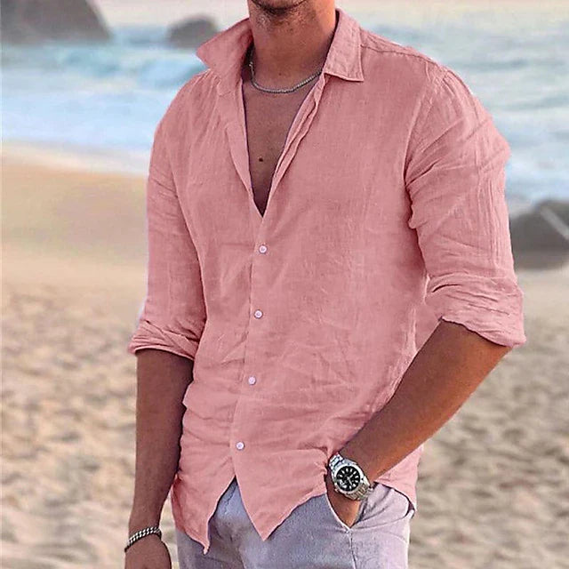 Zander Camicia da Uomo - Lino e Cotone, Casual Estivo-1