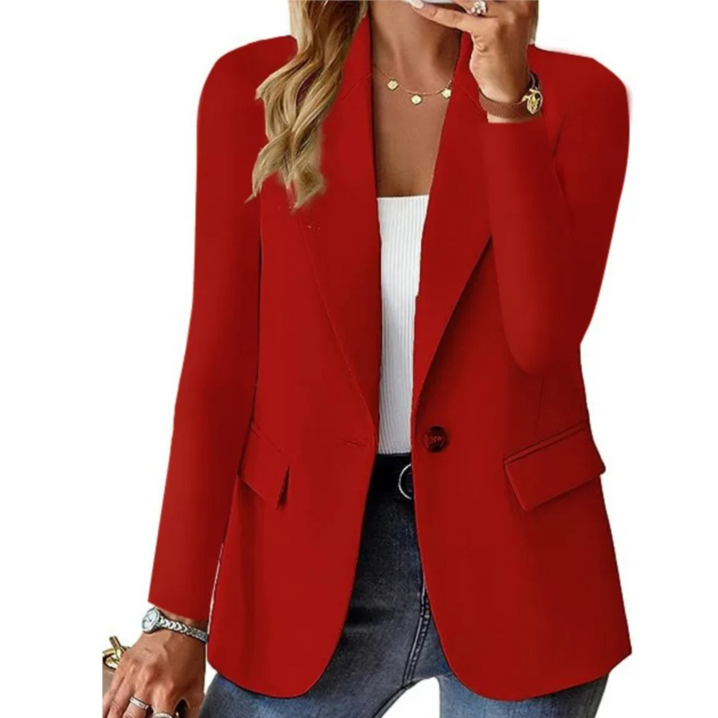Sofie | Dames blazer met zakken en knopen in de kleur Rood voor dames in Formal stijl geschikt voor alle seizoenen.