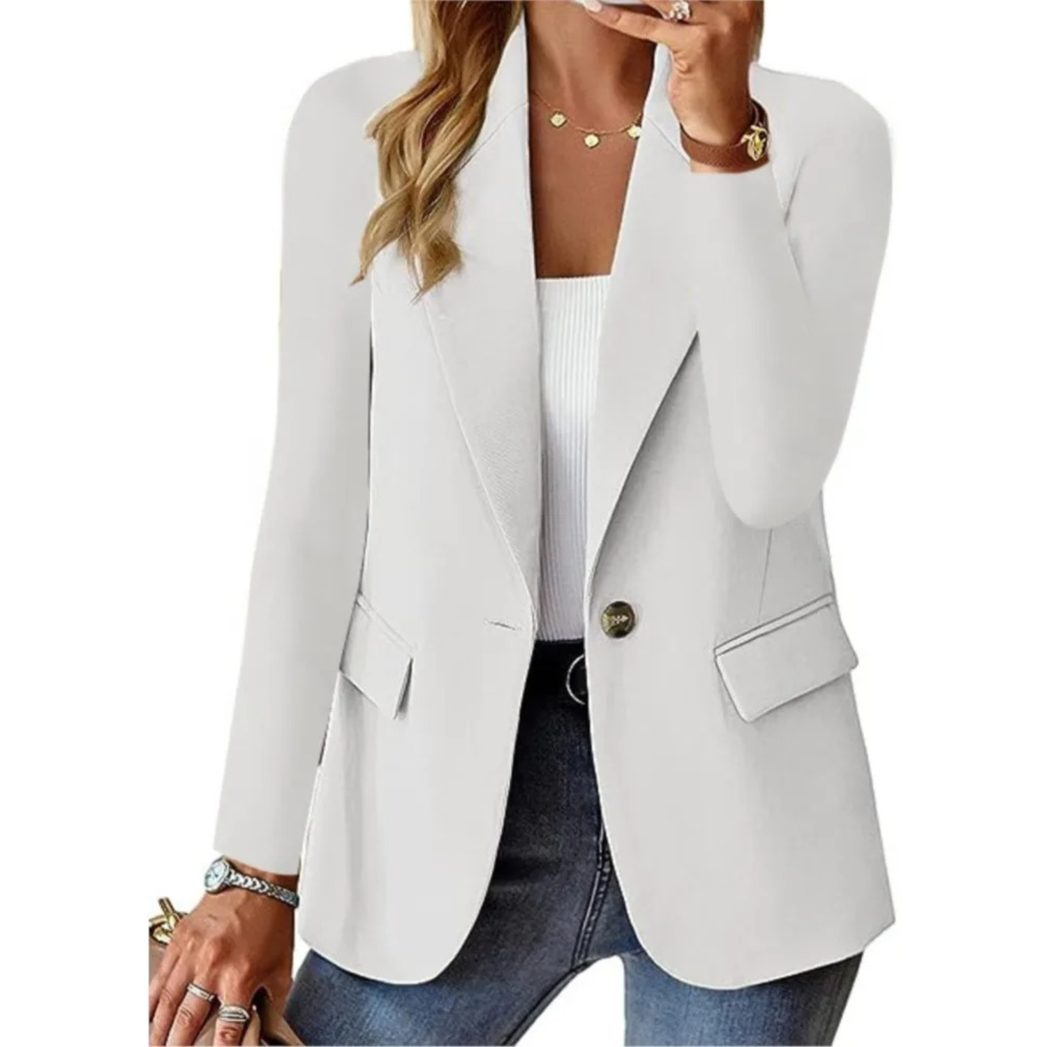 Dames Blazer met Zakken en Knopen - Mode Vibes