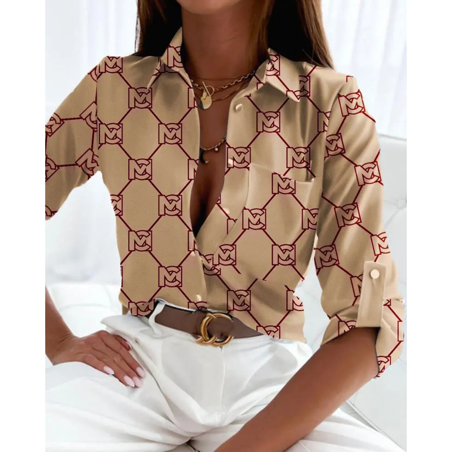 Damesblouse Zakelijke Stijl Gevoerd met Elegante Print - Mode Vibes