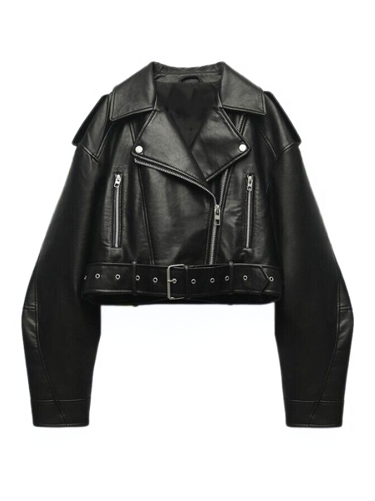 Cropped Bikerjas Vintage Stijlvol voor Vrouw - Mode Vibes