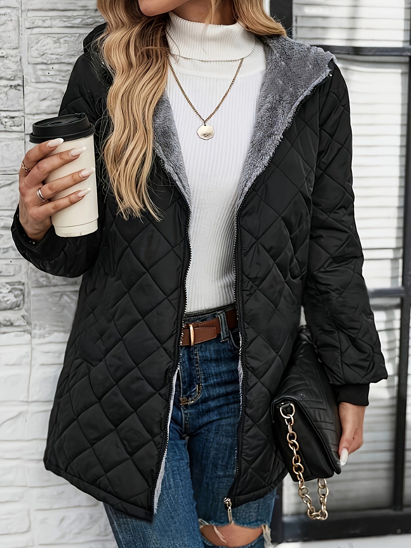 Dames Pufferjas Geometrisch Patroon Warm en Licht - Mode Vibes