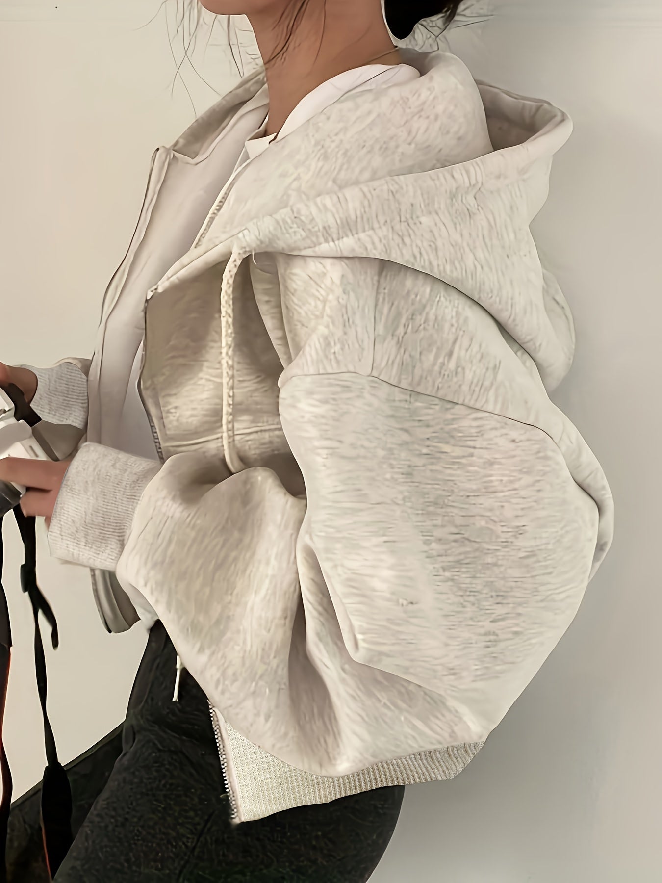 Hoodie met Rits en Trekkoord Effen Grijs - Mode Vibes