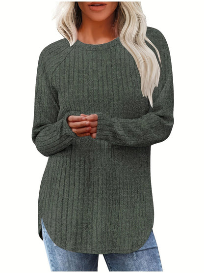 Geribbeld T-shirt Lange Mouwen Effen Kleur - Mode Vibes
