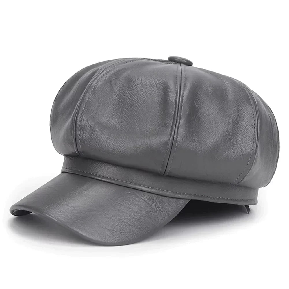 Sophie | Stijlvolle leren baret in de kleur Grijs voor dames in stijl ideaal voor de winter