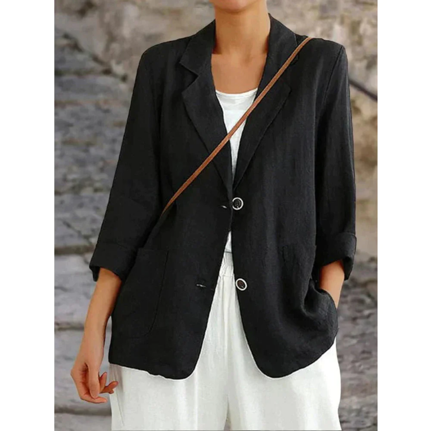 Dames Blazer Linnen Stijlvol Met Kraag - Mode Vibes