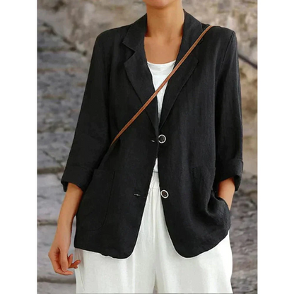 Dames Blazer Linnen Stijlvol Met Kraag - Mode Vibes