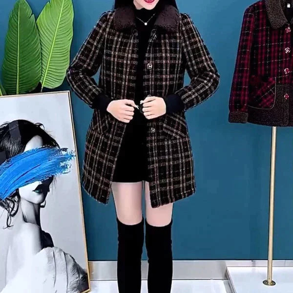 Wollen Wintermantel Dames Karierter Warm - Mode Vibes