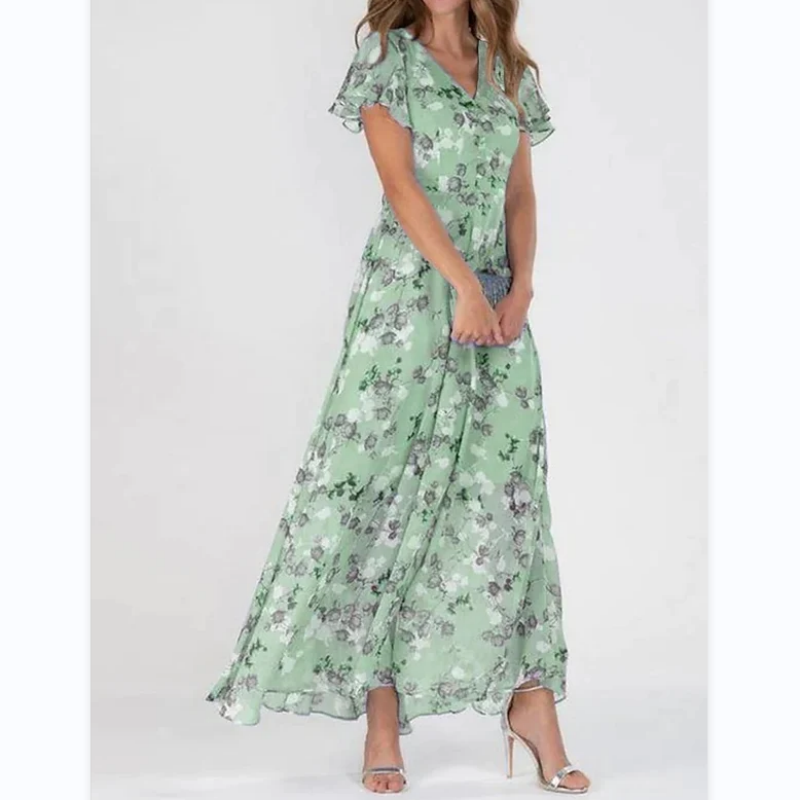 Maxi Jurk Bloemenprint Vlindermouwen Zomerjurk voor Vrouw