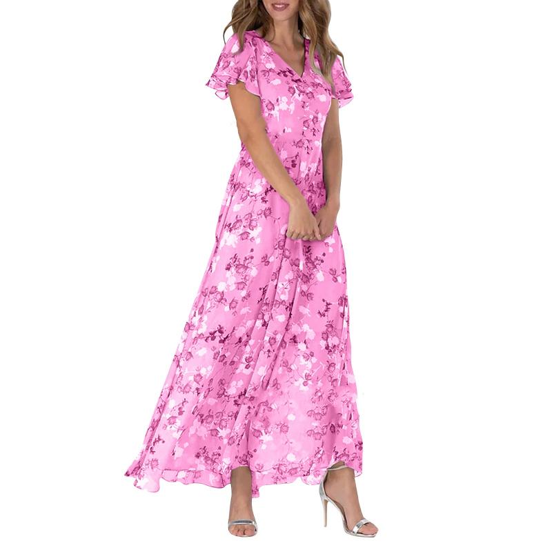 Maxi Jurk Bloemenprint Vlindermouwen Zomerjurk voor Vrouw