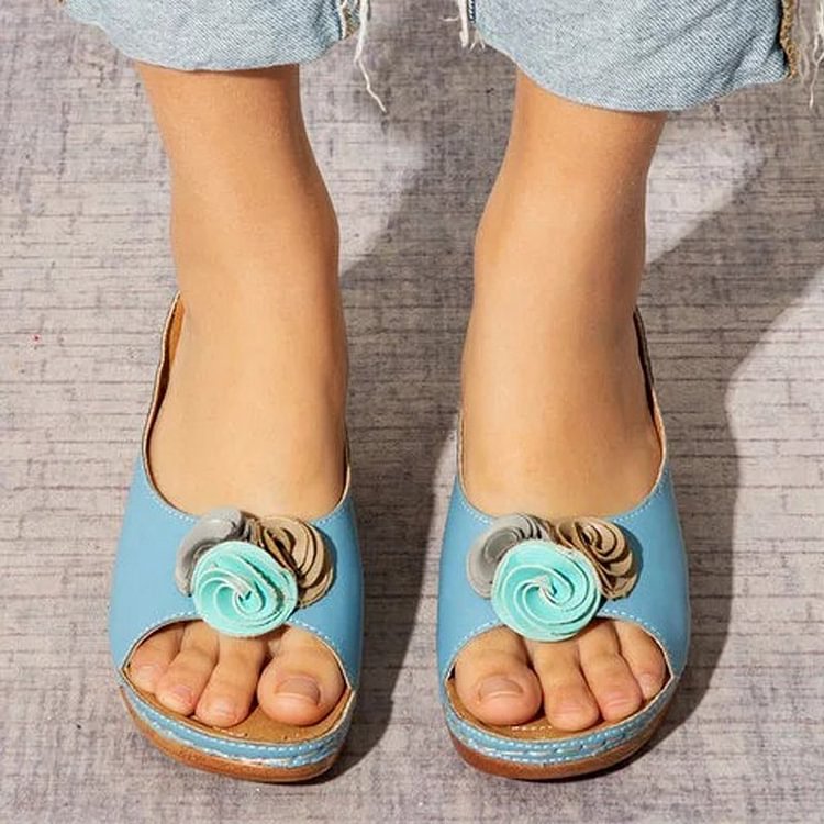Leren Sandalen Orthopedisch met Bloemen Hak