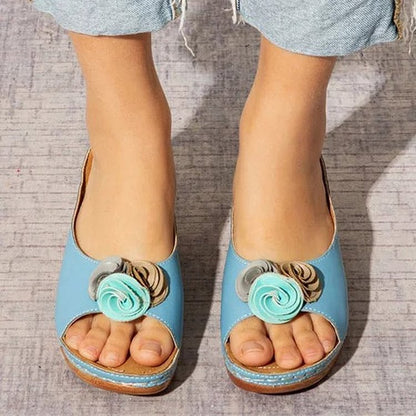 Leren Sandalen Orthopedisch met Bloemen Hak
