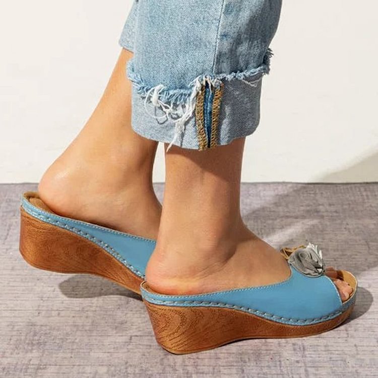 Leren Sandalen Orthopedisch met Bloemen Hak - Mode Vibes